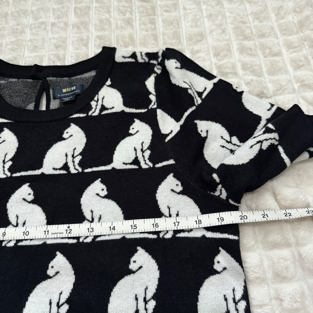 Maeve Medium Black White Cats Short Sleeve Sweater Top Novelty Whimsical - Picture 4 of 7